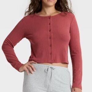 Auden Women's Ribbed Pajama Cardigan, Rose Pink